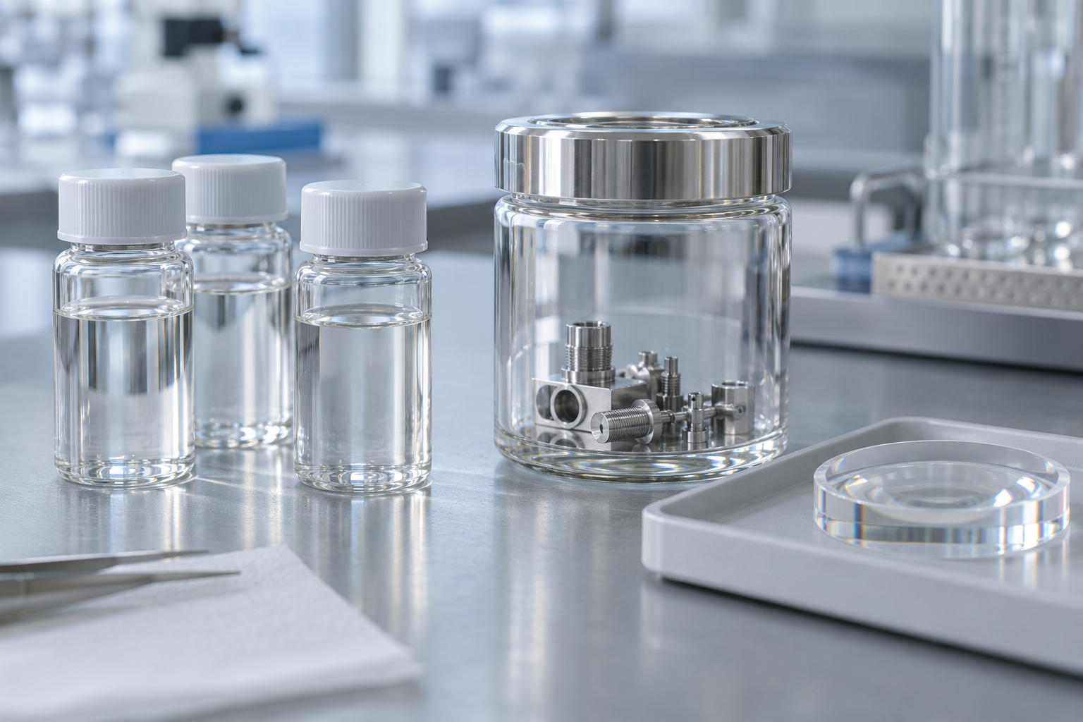 Illustration of liquid materials and precision-component cleaning