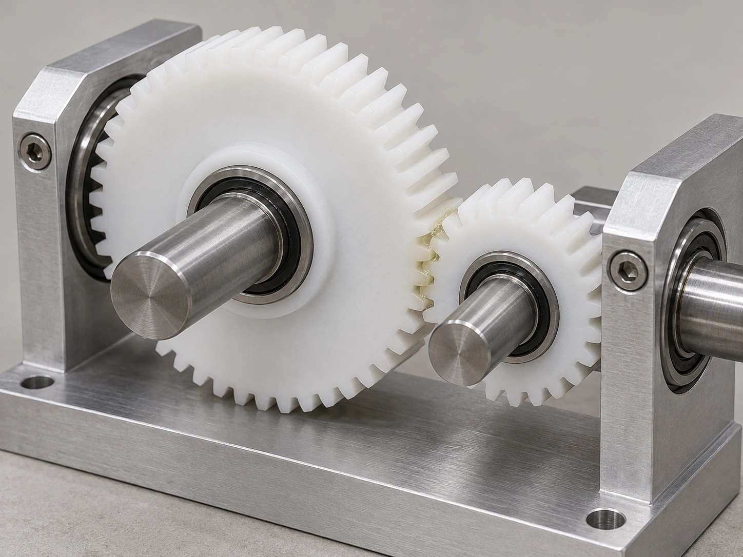 Application illustration of plastic spur gears on parallel shafts and their tooth contacts